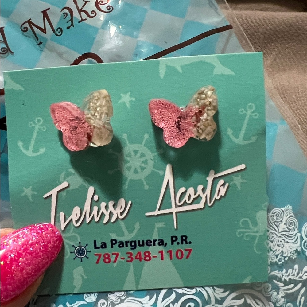 New Pink and Cream Butterfly Earrings